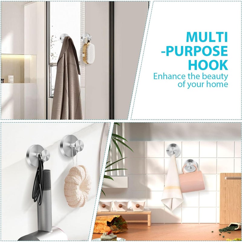 Fliverly 2pcs Suction Cup Hooks for Shower,Inside Shower,Wall,Bathroom,Bedroom,Kitchen,Door,Glass Window, Mirror, Tile, No Drilling Hanging for Towels,Robes,Loofah,hat,Clothing,Wreath (Pro-Sliver) - Image 5
